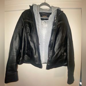 Faux Leather Jacket with Sweater Lining